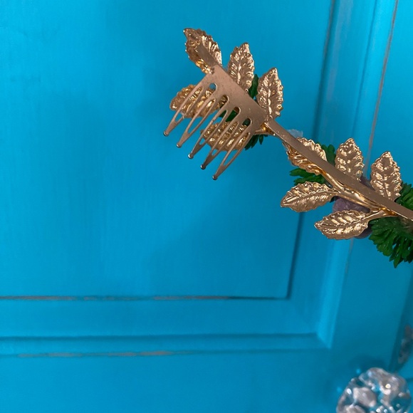 Crown Headband Faux Succulent Woodland Floral Handmade Wedding Prom Tiara Gold - Picture 6 of 11